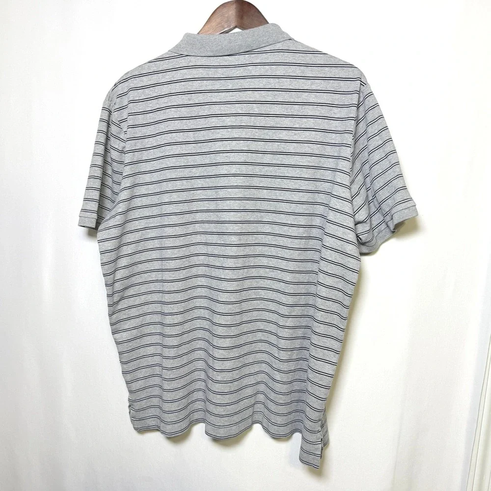 Polo Ralph Lauren Mens XL Classic Fit Gray Navy Striped Short Sleeve Polo Shirt
